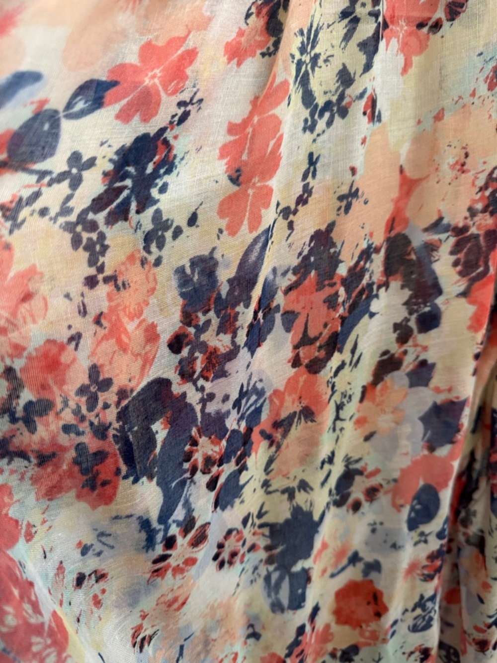 Lightweight Floral Scarf - Cream with Coral & Navy Accents - Picture 2 of 3